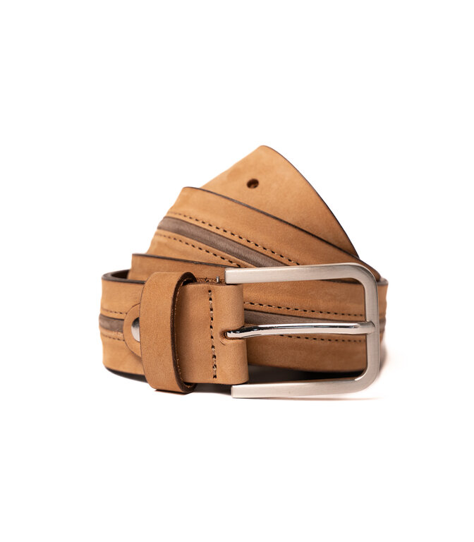 Blue Star Ceinture Homme 3,5cm Nubuck 2 couleurs Cognac-Taupe - Made in Belgium