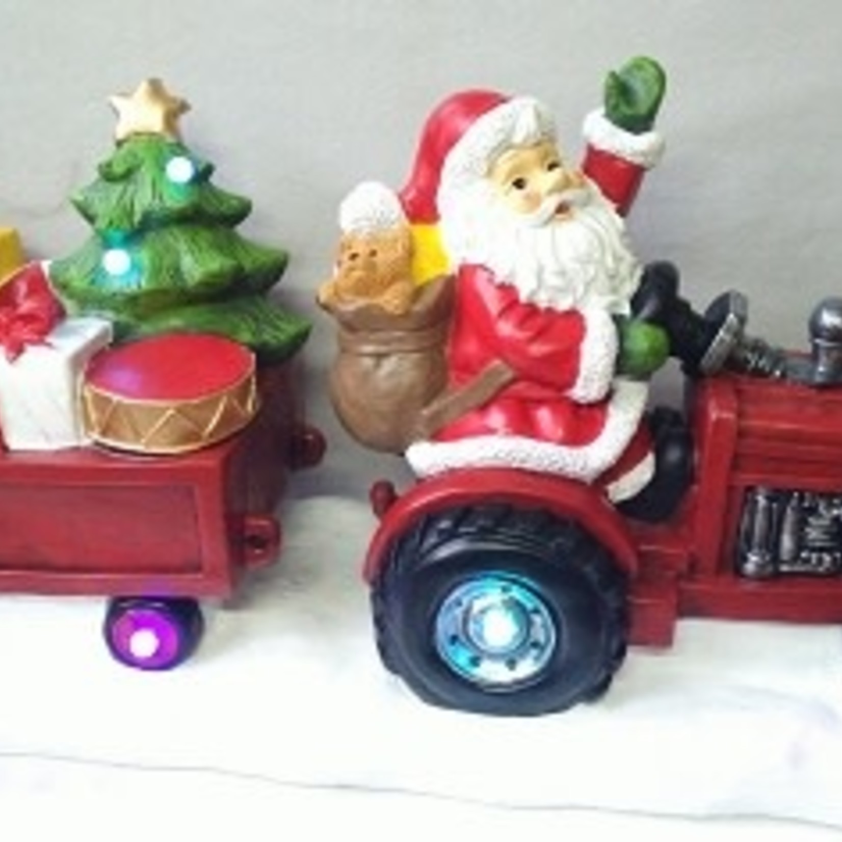 Santa On Tractor With Trailer Led