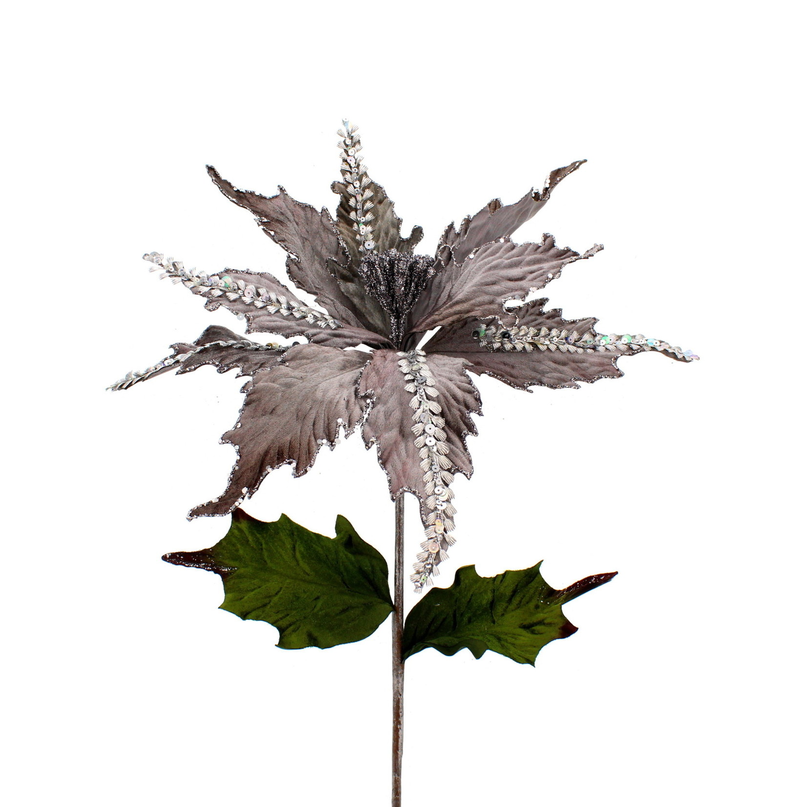 60Cm Pewter Poinsettia Stem