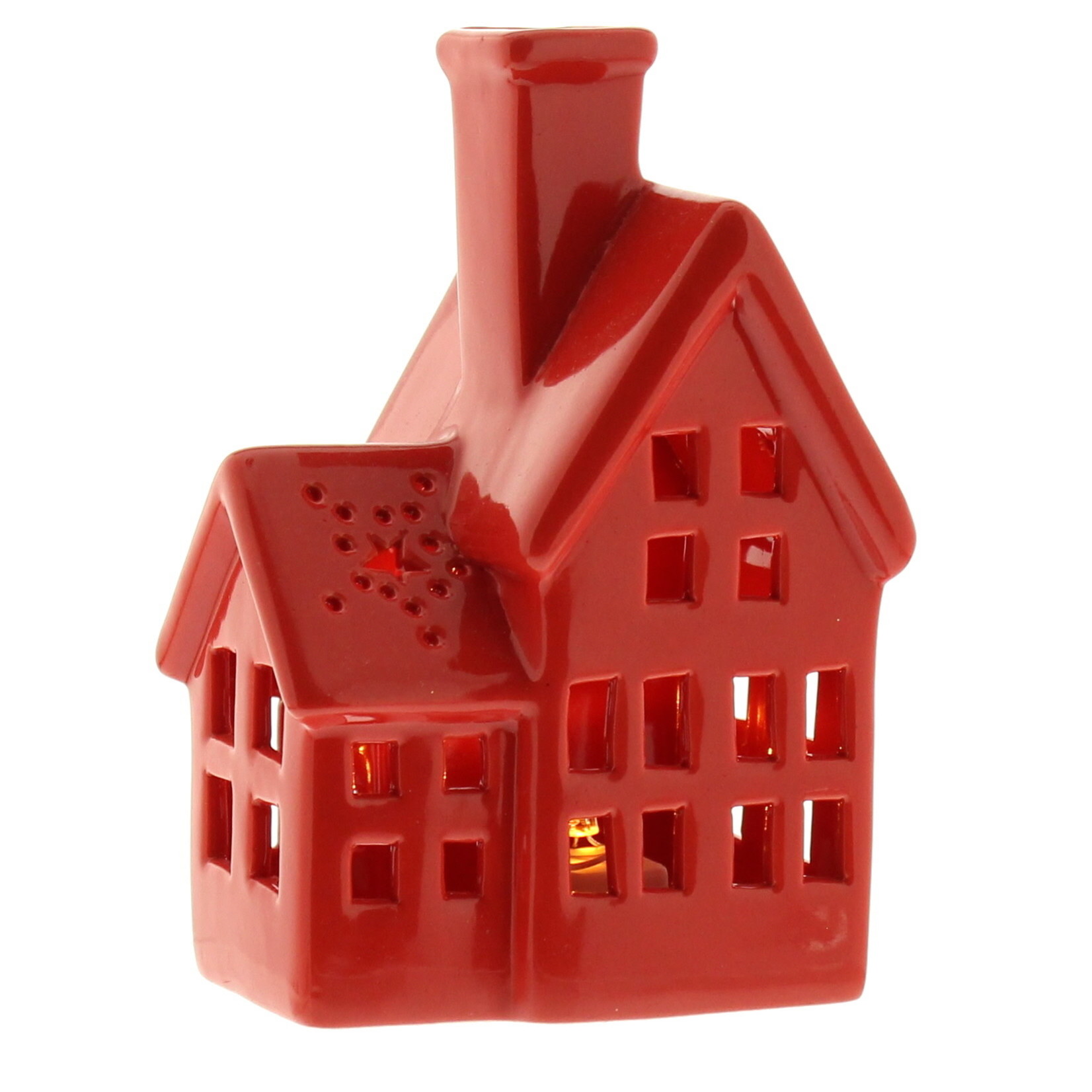 13.5Cm Lit Porcelain House Red