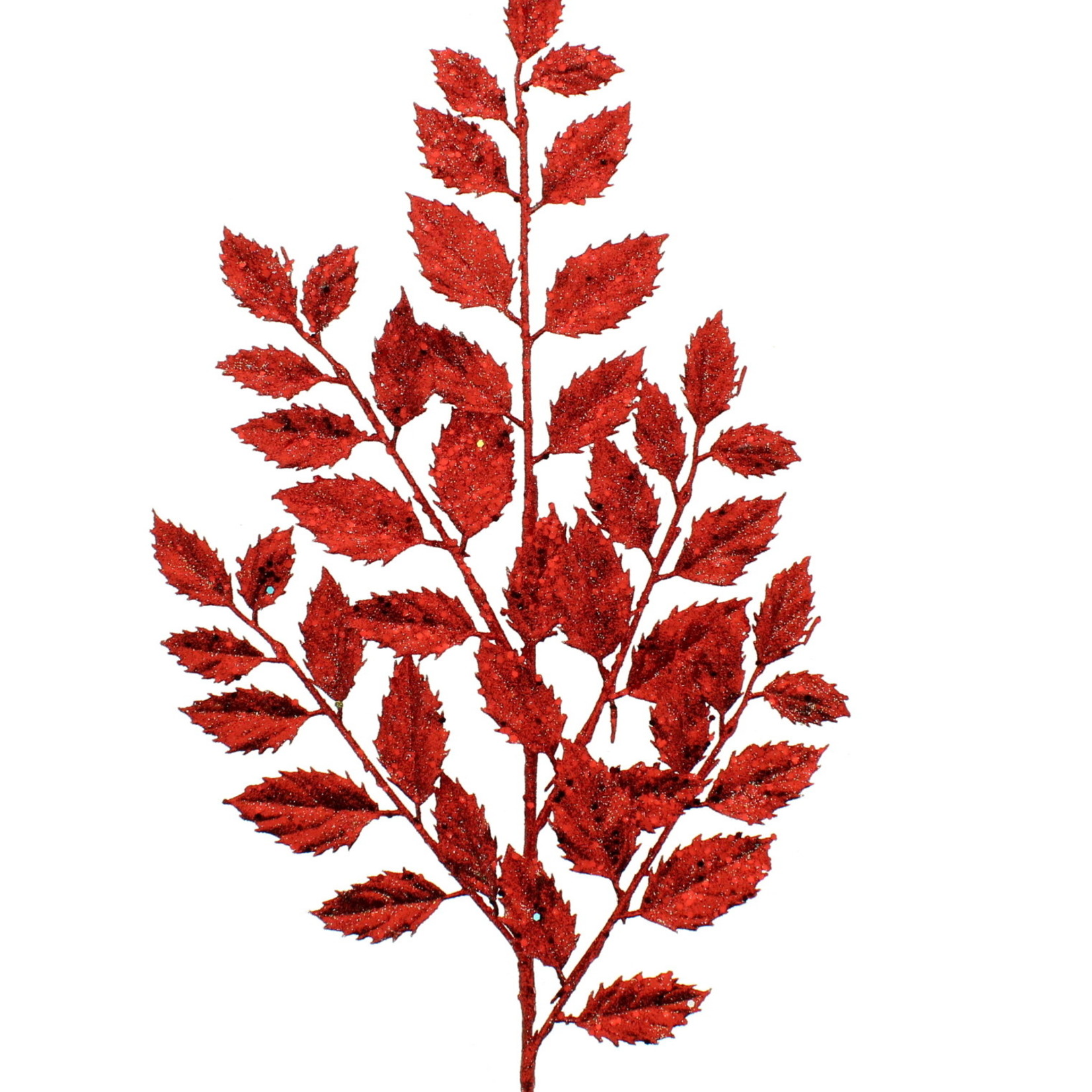 61Cm Glitter Leaf Spray Red