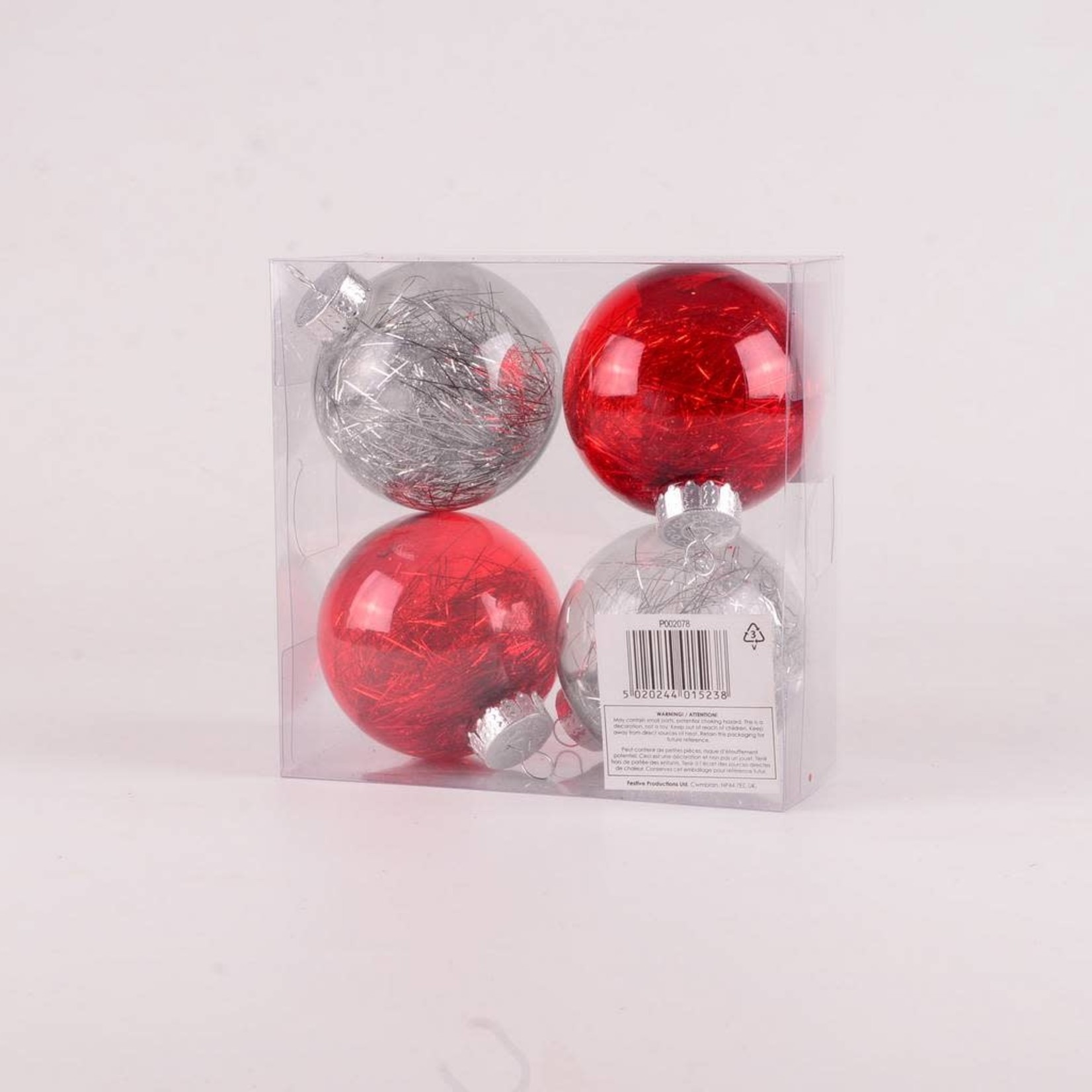 Glastic Tinsel Balls 4Pk Red/Silver