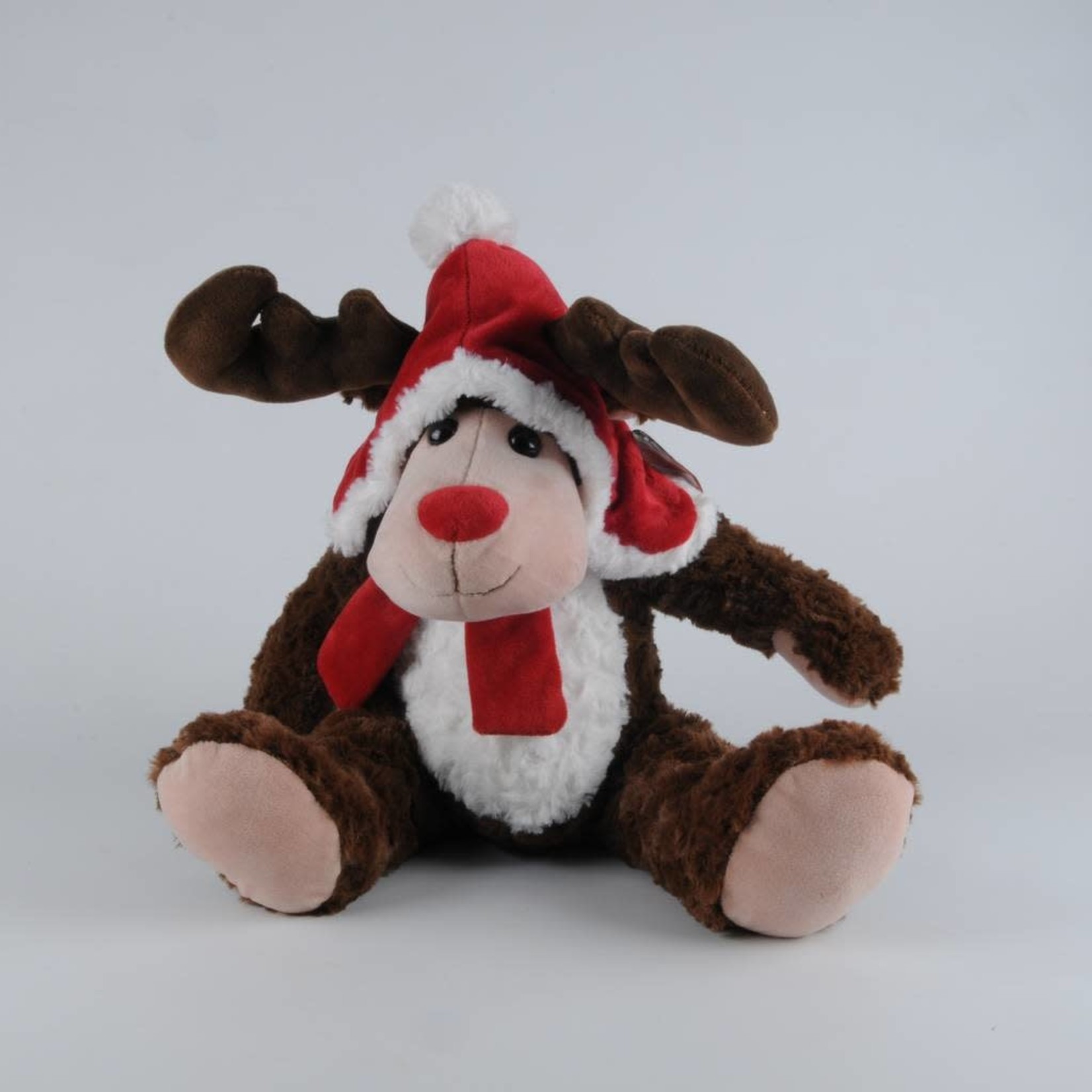 28Cm Sitting Reindeer White Hat Scarf