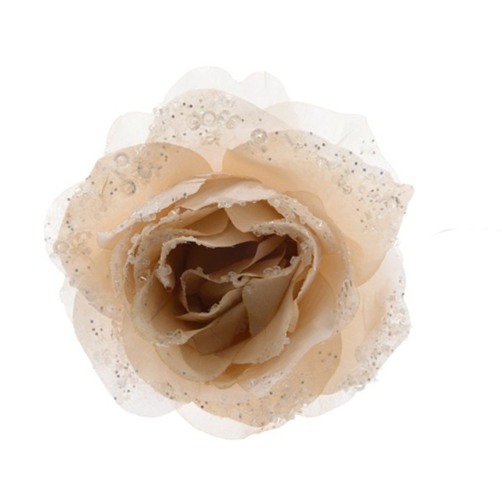 Kaemingk Cream rose on clip polyester with glitter