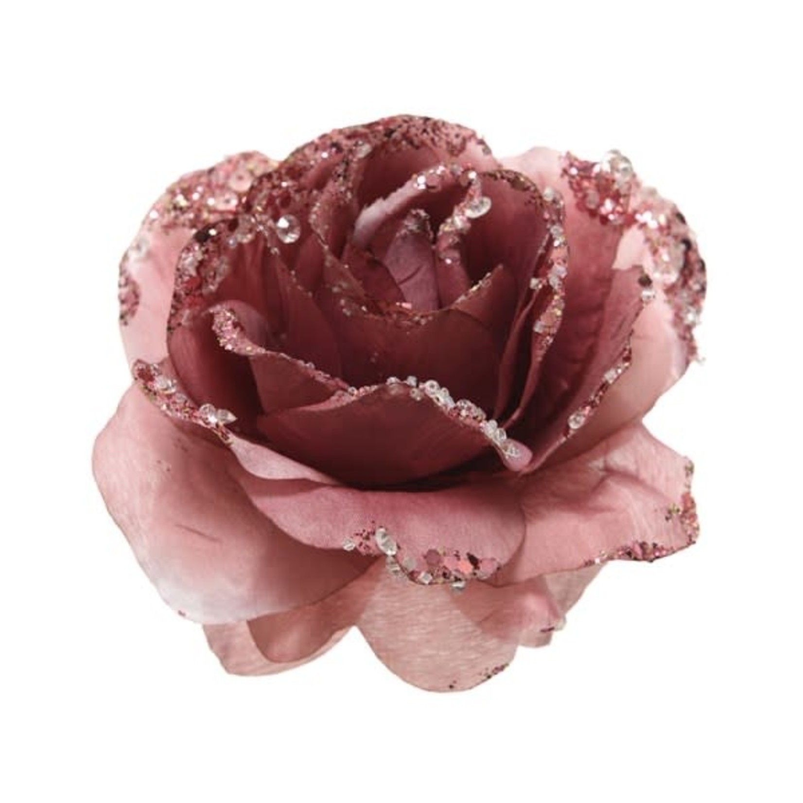 Kaemingk Rose on Clip Polyester Glitters 14 x H8cm