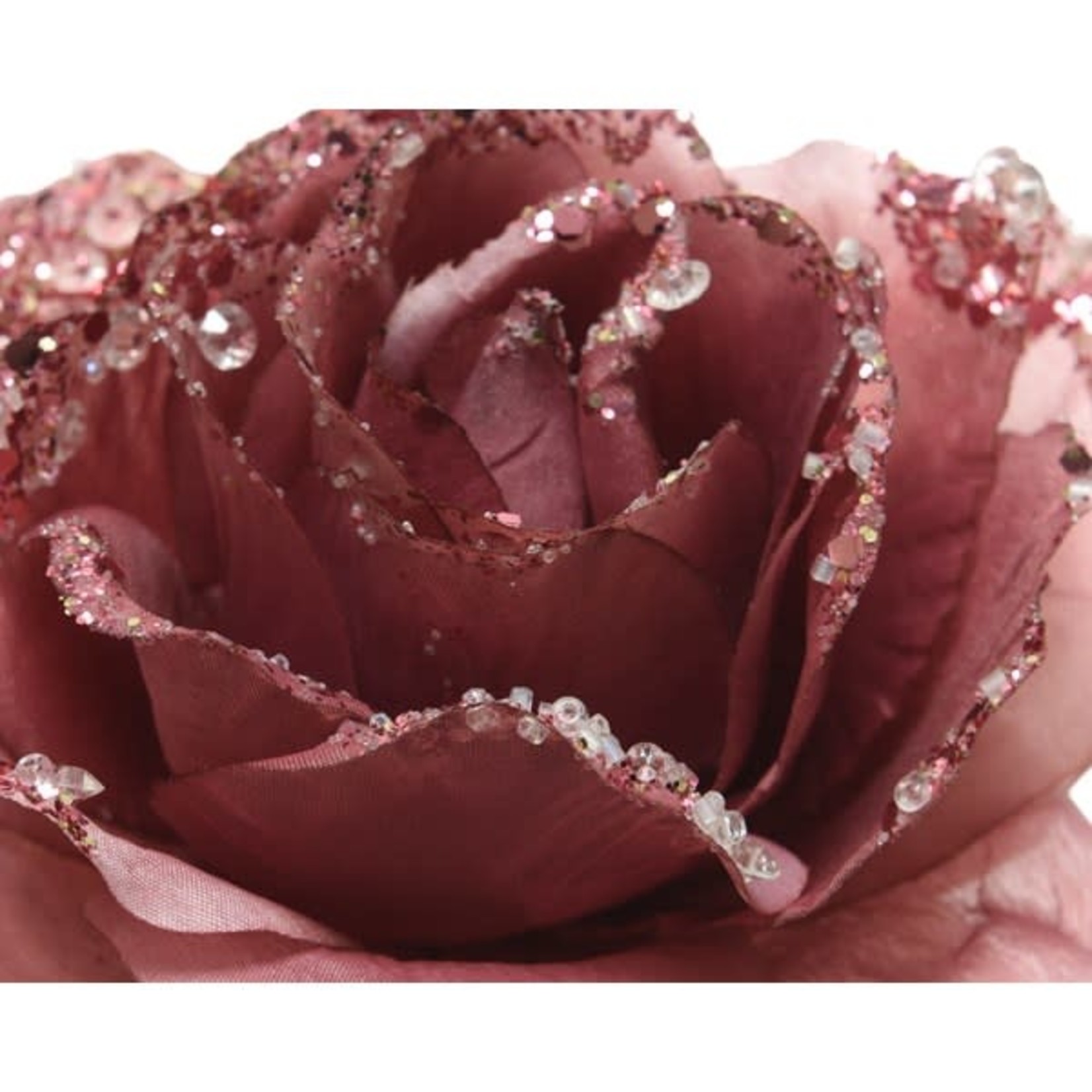 Kaemingk Rose on Clip Polyester Glitters 14 x H8cm