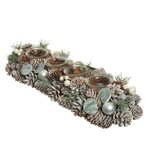 Kaemingk Tealightholder pinecone rectangular frost pearl berries, pinegreen,4 glass tealightholders 15x45x9cm