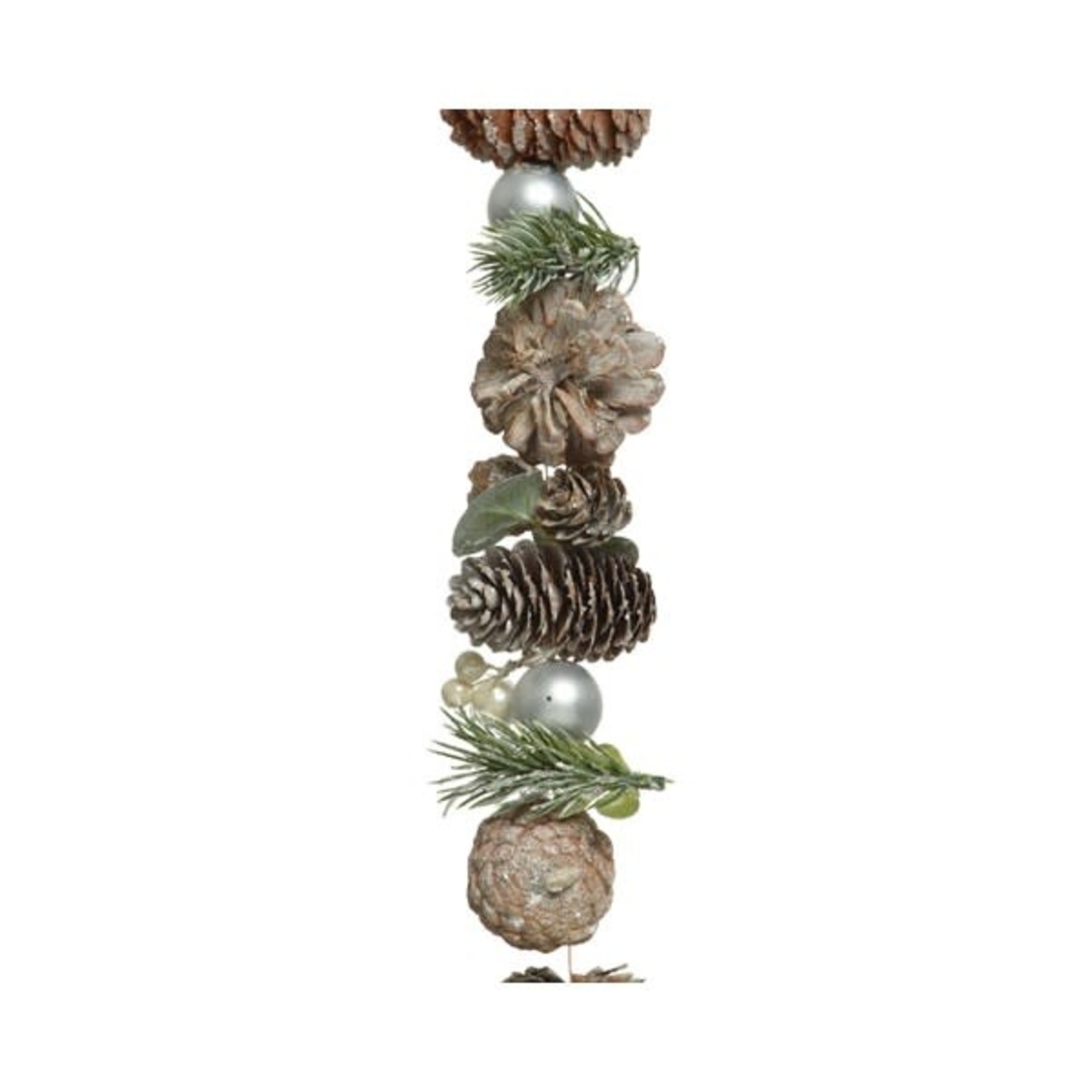 Kaemingk Garland Pinecone Frost pearl berries, plc baubles, artificial green leaves H150cm