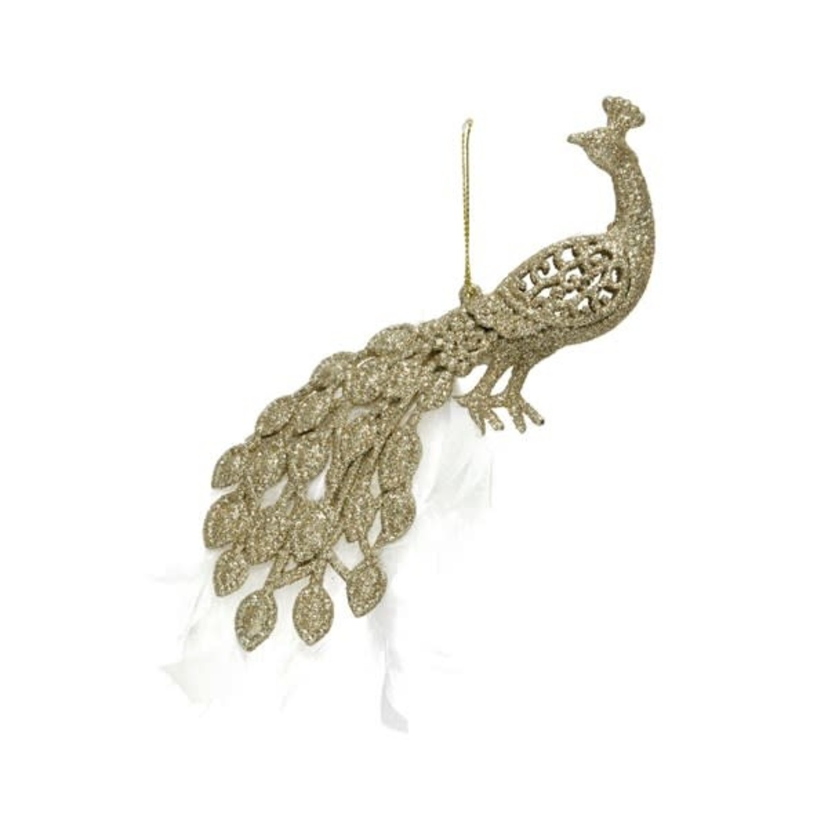 Kaemingk Hanger plastic with white feather Light Gold H7cm