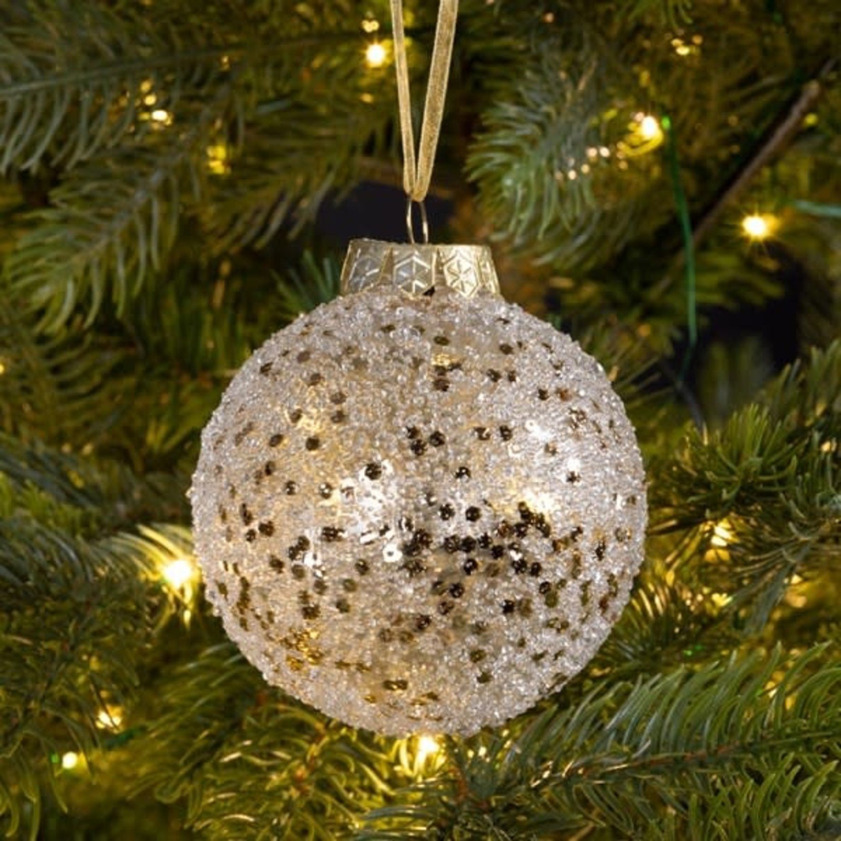 Kaemingk Bauble Shatterproof Transparant Champagne Glitter 8cm