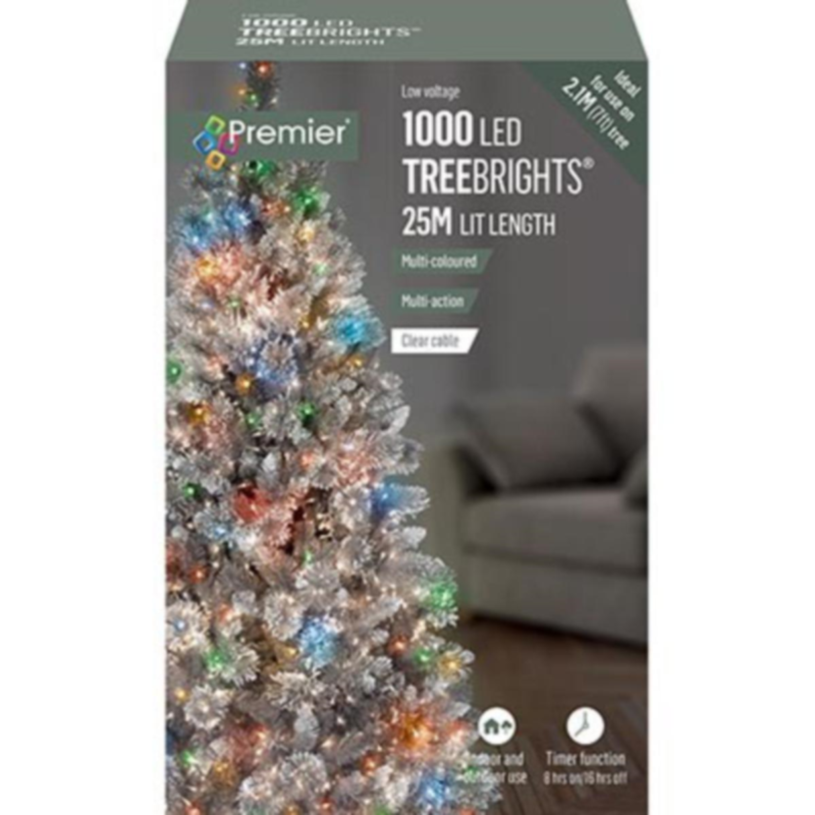 Premier Decorations 1000 M-A TreeBrights  Multi Colour Led Clear Cable with Timer