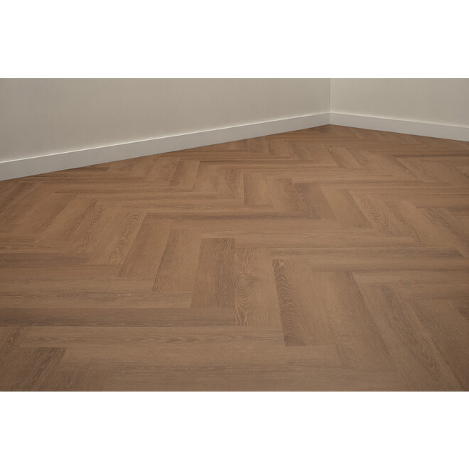 FLOER Herringbone Dryback PVC Brown Oak