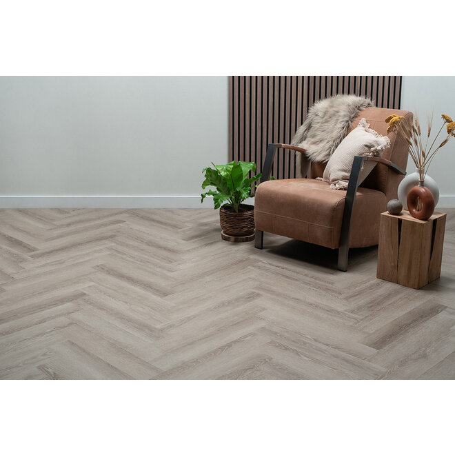 FLOER Herringbone Dryback PVC Grey Oak