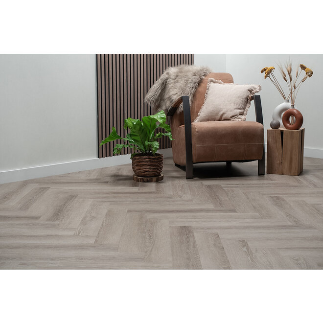 FLOER Herringbone Dryback PVC Grey Oak