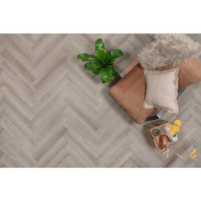 FLOER Herringbone Dryback PVC Grey Oak