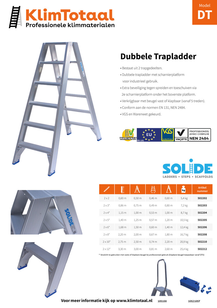 Solide Professionele Dubbele Trap 2 Treden