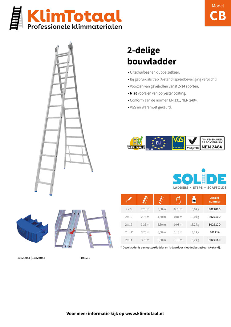 Solide Bouwladder 2x10