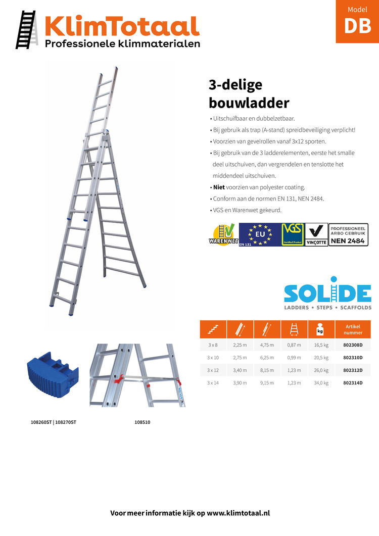 Solide Bouwladder 3x12