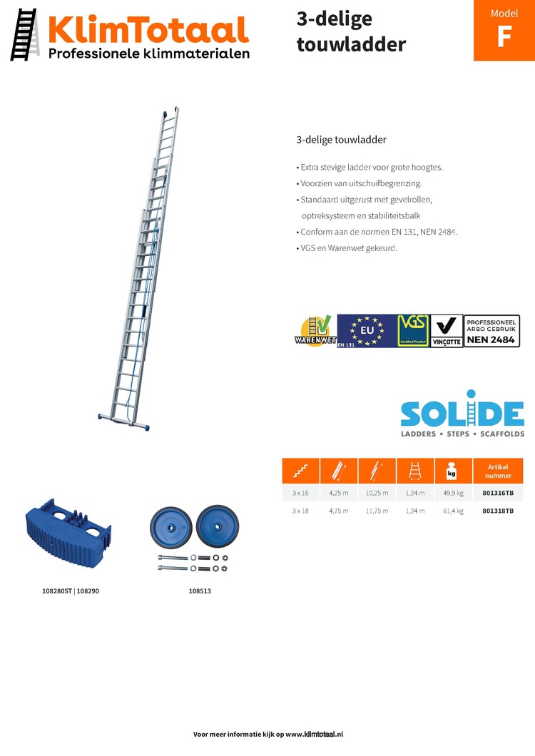 Solide Touwladder 3x18