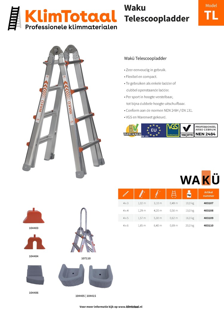 Wakü Telescoopladder 4x5