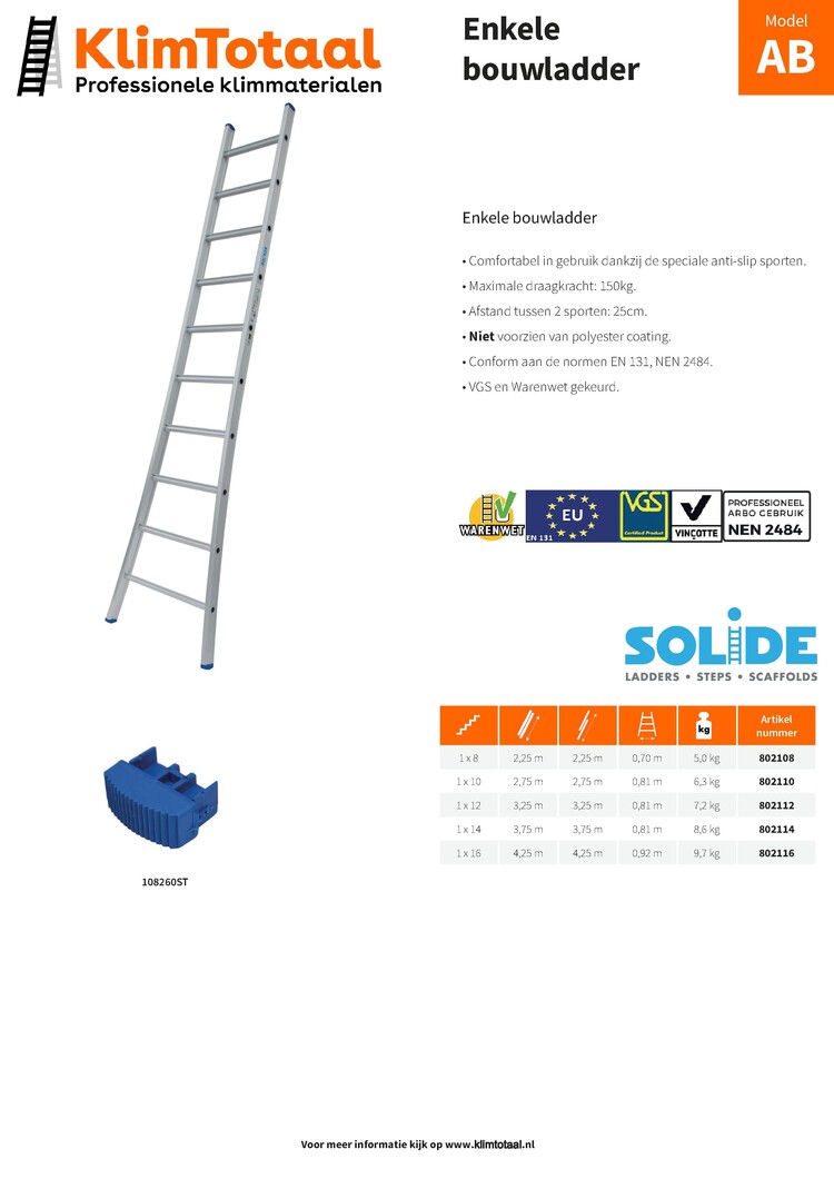 Solide Enkele Ladder 10 Sporten