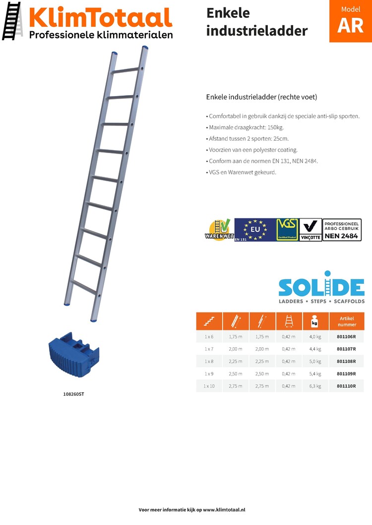 Solide Enkele Ladder 9 Sporten