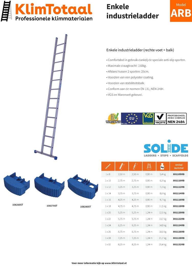 Solide Enkele Ladder 20 Sporten