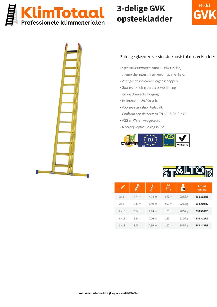 Staltor Kunststof Opsteekladder 3x10
