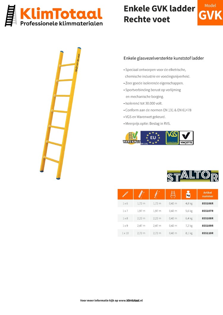 Staltor Kunststof Enkele Ladder 8 Sporten