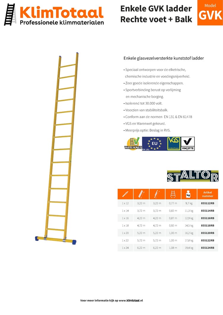 Staltor Kunststof Enkele Ladder 14 Sporten