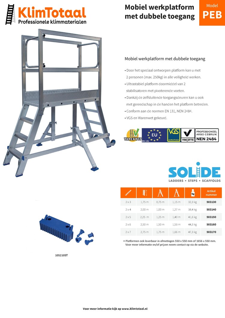 Solide Mobiel Werkplatform Dubbel 2x7