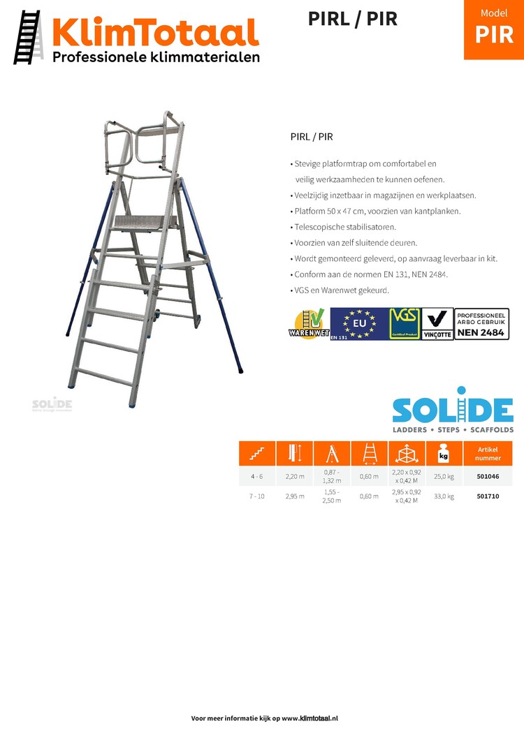 Solide Telescopisch werkplatform PIRL