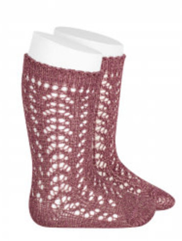 METALIC YARN OPENWORK PERLE KNEE SOCK