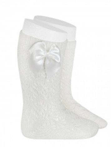 PERLE GEOMETRIC OPENWORK KNEE HIGH SOCKS WITH BOW