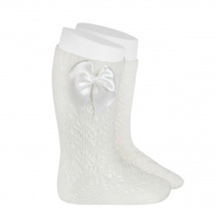 PERLE GEOMETRIC OPENWORK KNEE HIGH SOCKS WITH BOW