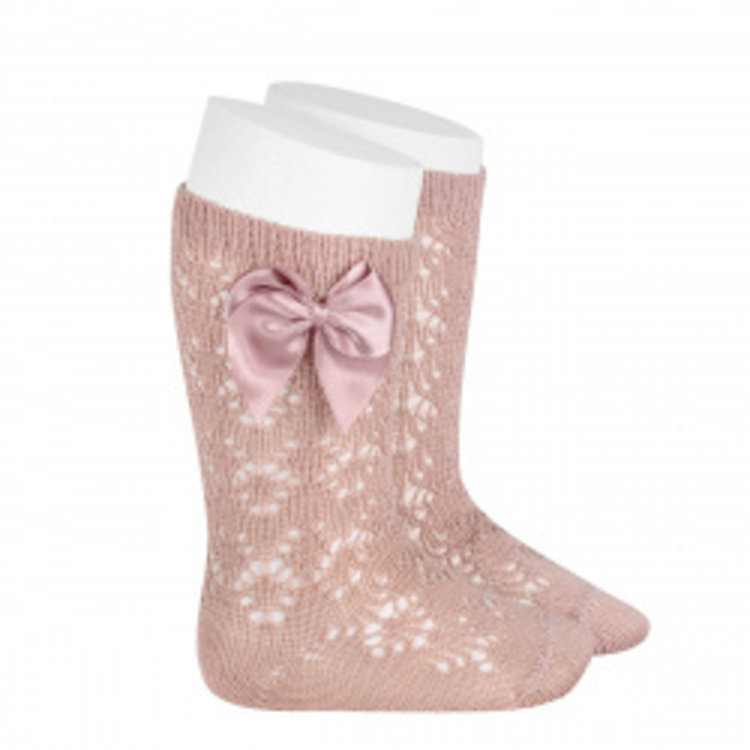 CÓNDOR PERLE GEOMETRIC OPENWORK KNEE HIGH SOCKS WITH BOW