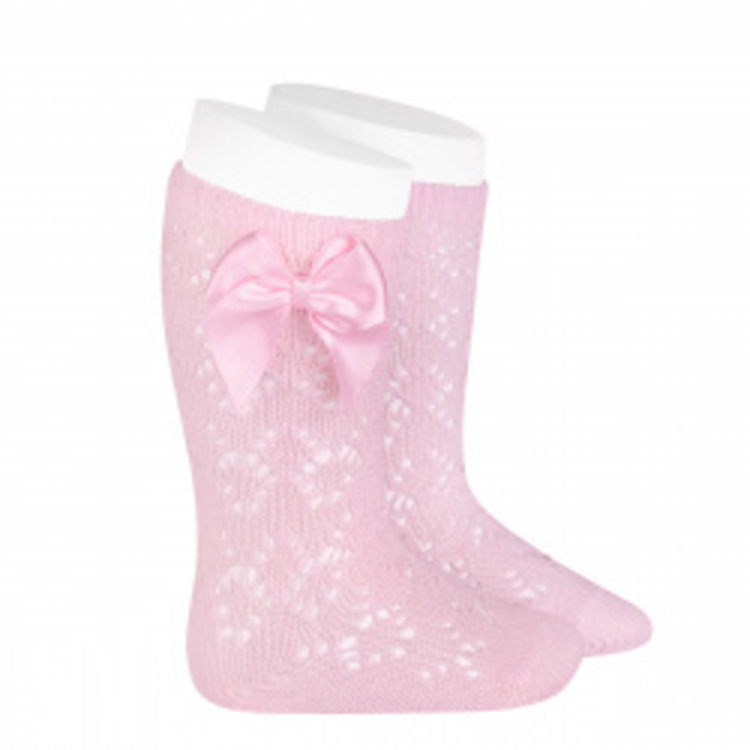 CÓNDOR PERLE GEOMETRIC OPENWORK KNEE HIGH SOCKS WITH BOW