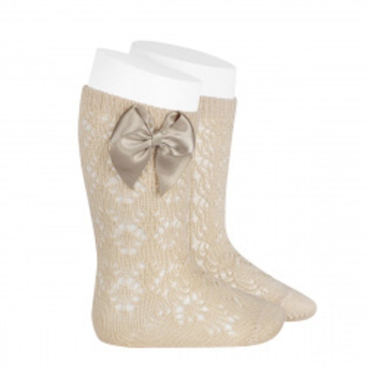PERLE GEOMETRIC OPENWORK KNEE HIGH SOCKS WITH BOW