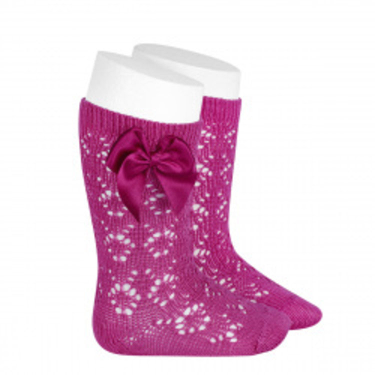 CÓNDOR PERLE GEOMETRIC OPENWORK KNEE HIGH SOCKS WITH BOW