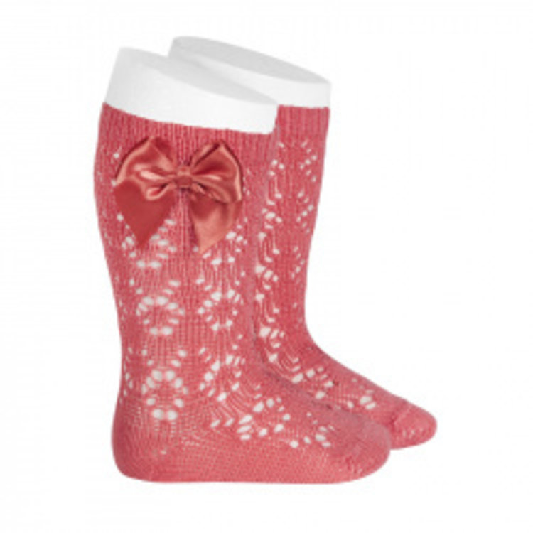 PERLE GEOMETRIC OPENWORK KNEE HIGH SOCKS WITH BOW