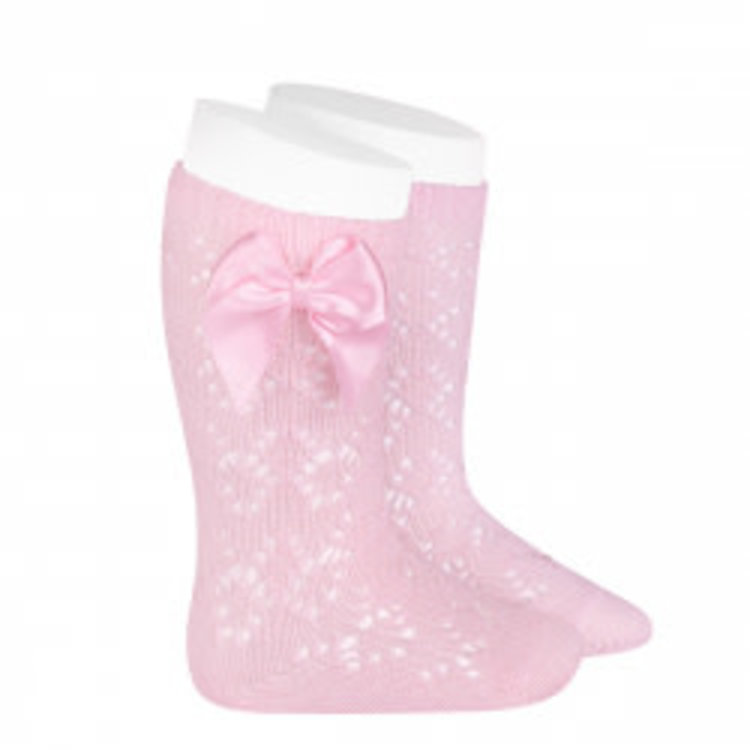 PERLE GEOMETRIC OPENWORK KNEE HIGH SOCKS WITH BOW