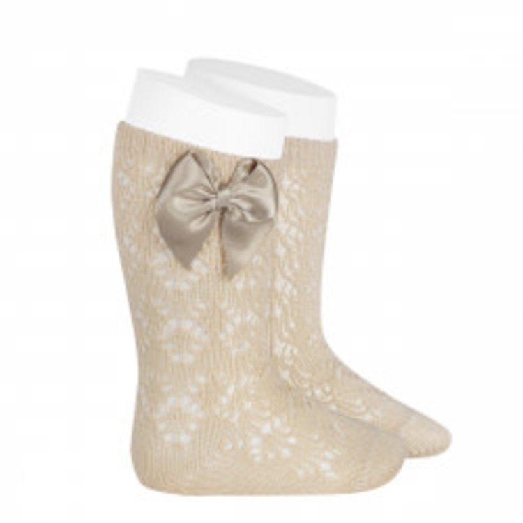 CÓNDOR PERLE GEOMETRIC OPENWORK KNEE HIGH SOCKS WITH BOW