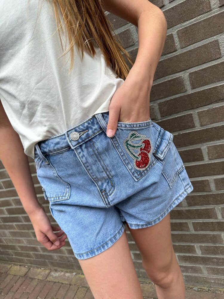 MEISJES JEANS SHORT CHERRY
