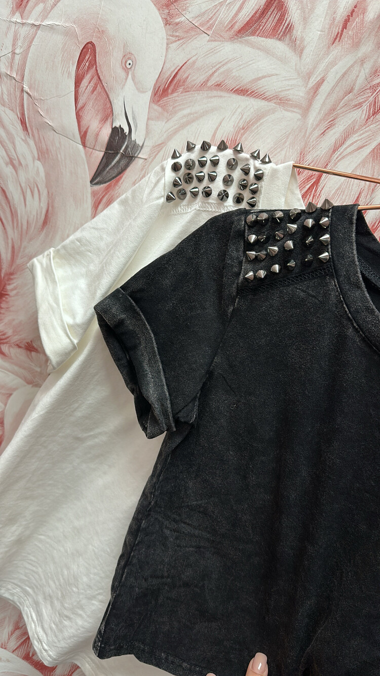 MEISJES T-SHIRT STUDS ZWART/WIT