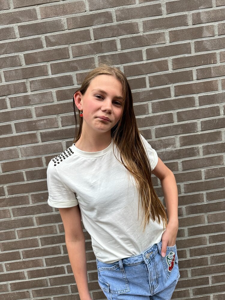 MEISJES T-SHIRT STUDS ZWART/WIT