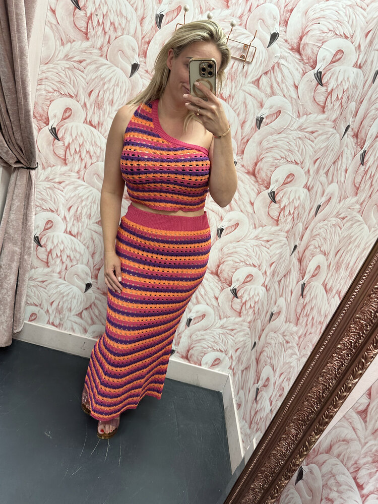 DAMES SET ROK/TOP PAARS/ORANJE