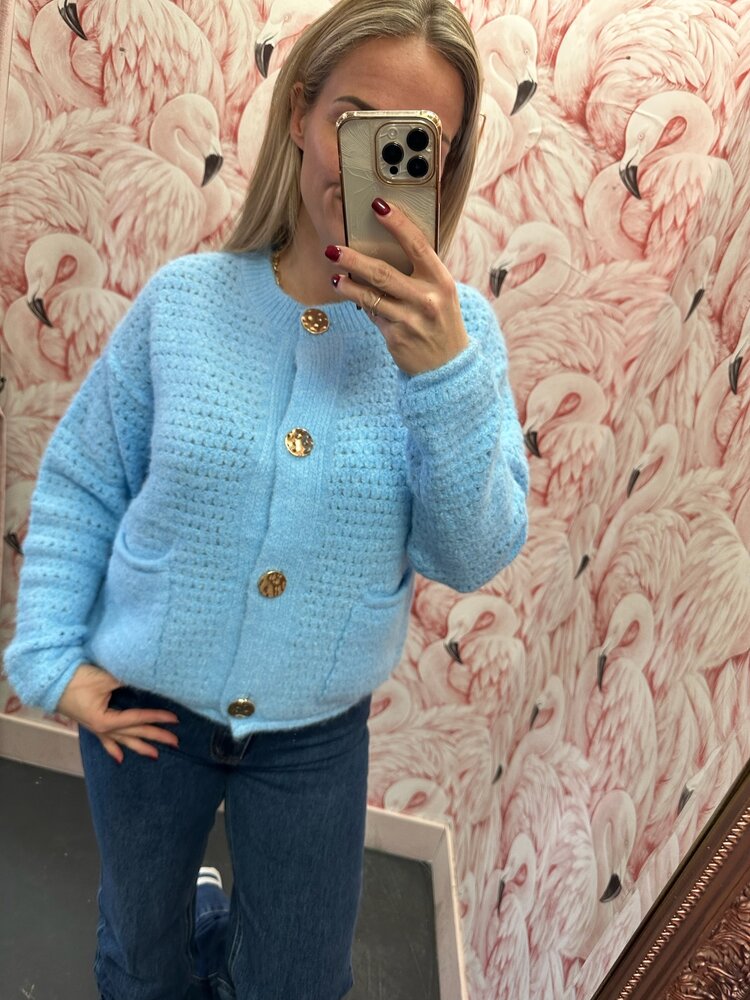 DAMES VEST GEBREID BLAUW