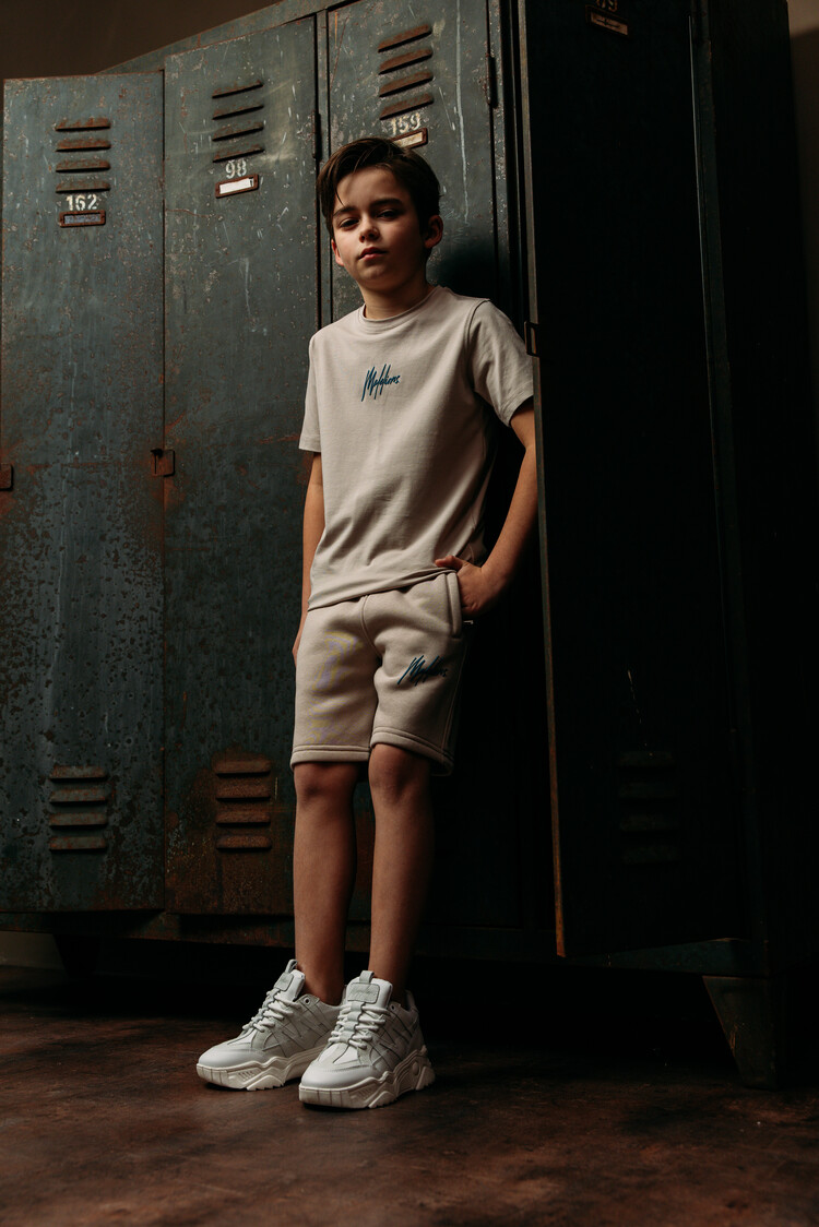 MALELIONS JONGENS T-SHIRT JUNIOR STRIPED SIGNATURE TAUPE