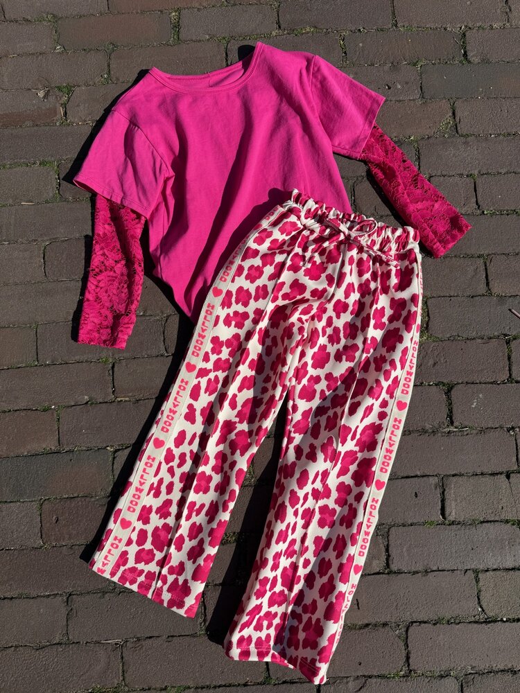 MEISJES TOP KANTEN MOUWEN ROZE