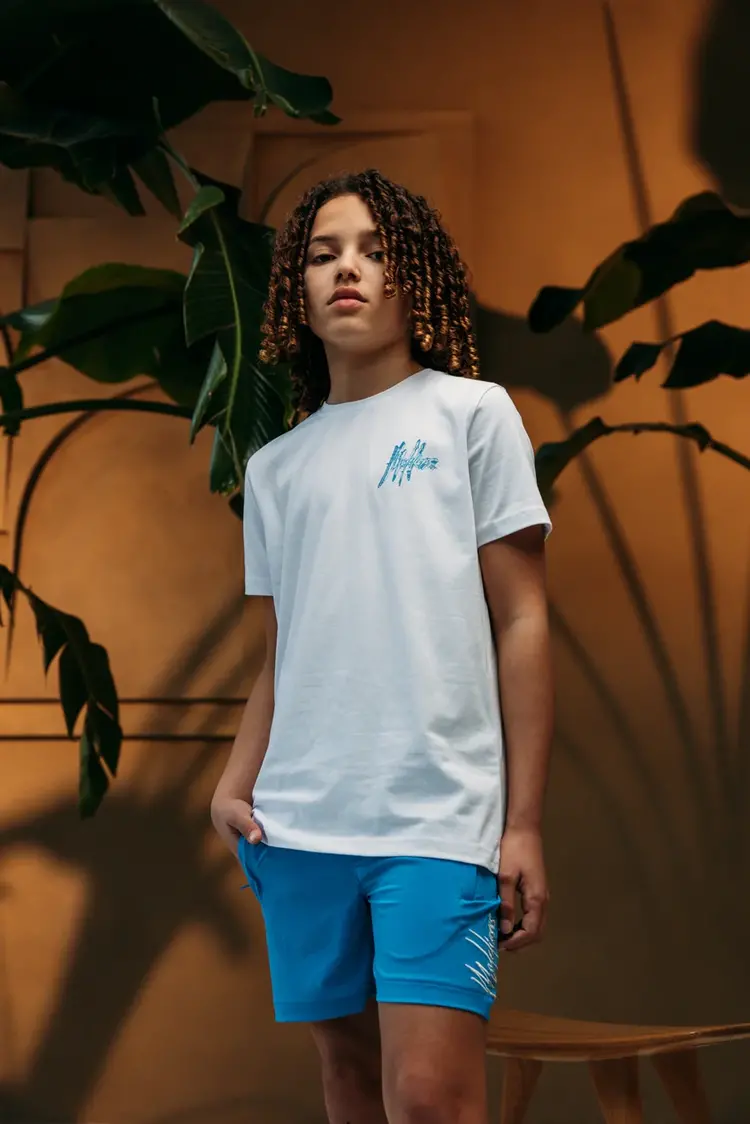 MALELIONS JUNIOR 3D WAVE T-SHIRT WHITE/AQUA BLUE